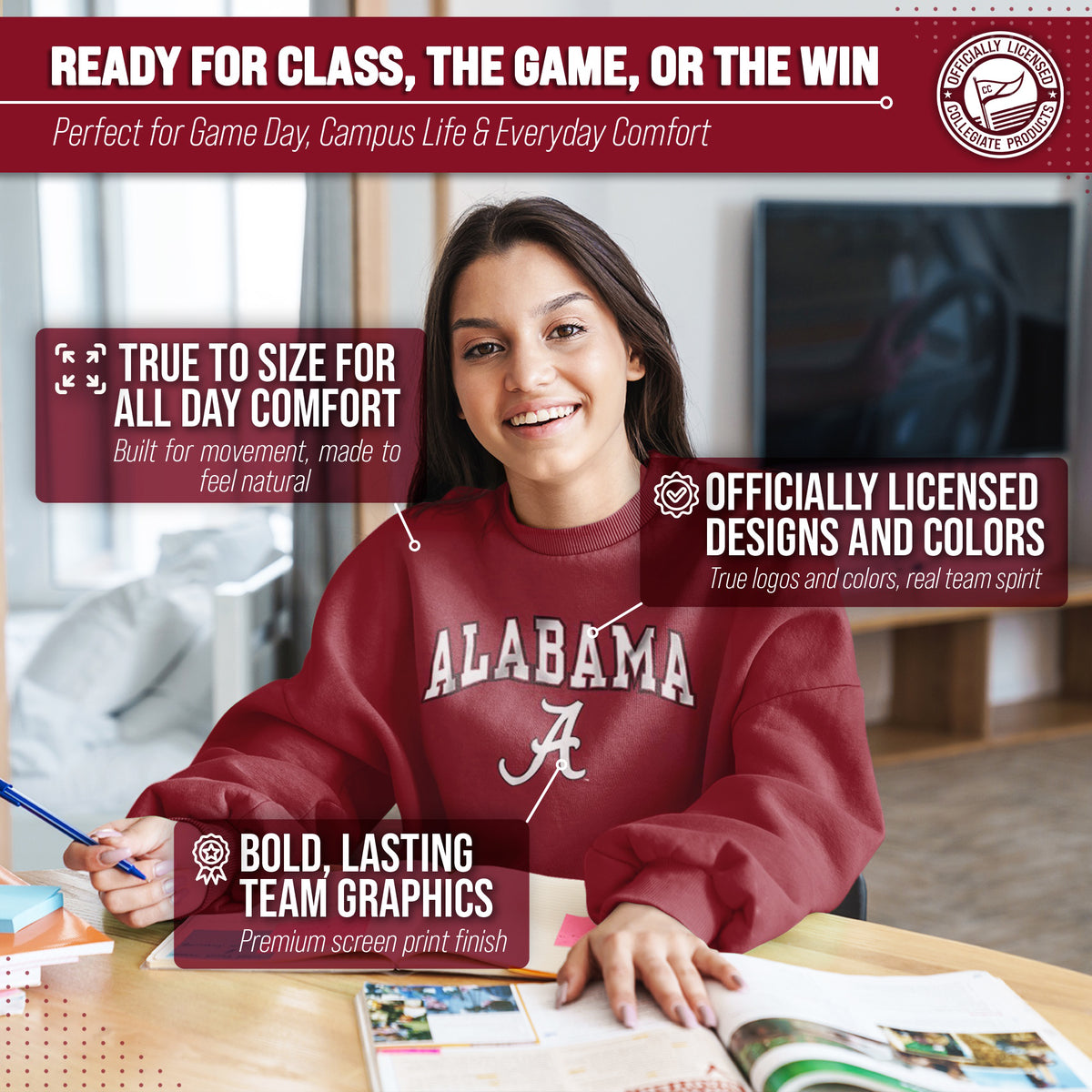 Alabama Sweatshirt Fleece Crewneck for Men and Women - Crimson