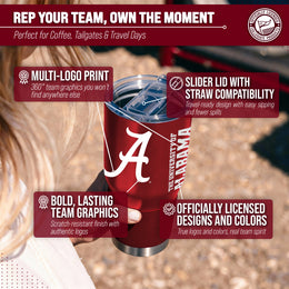 Alabama Crimson Tide NCAA University 30oz Stainless Steel Vacuum Insulated Game Day Tumbler with Silicone Grip - Cardinal