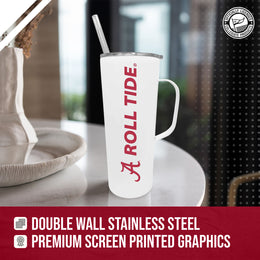 Alabama Crimson Tide NCAA Stainless Steel 20oz Roadie With Handle & Dual Option Lid With Straw - White