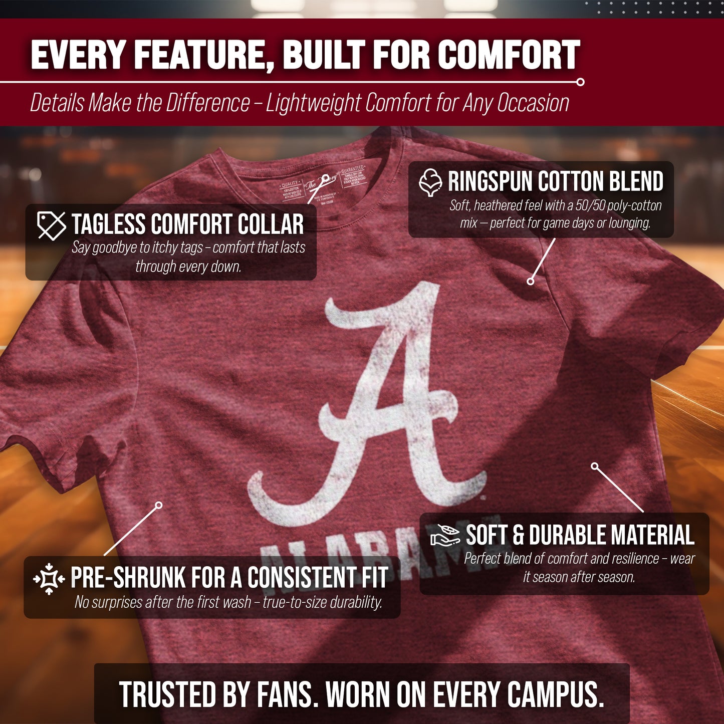 Alabama Crimson Tide Adult MVP Heathered Cotton Blend T-Shirt - Crimson