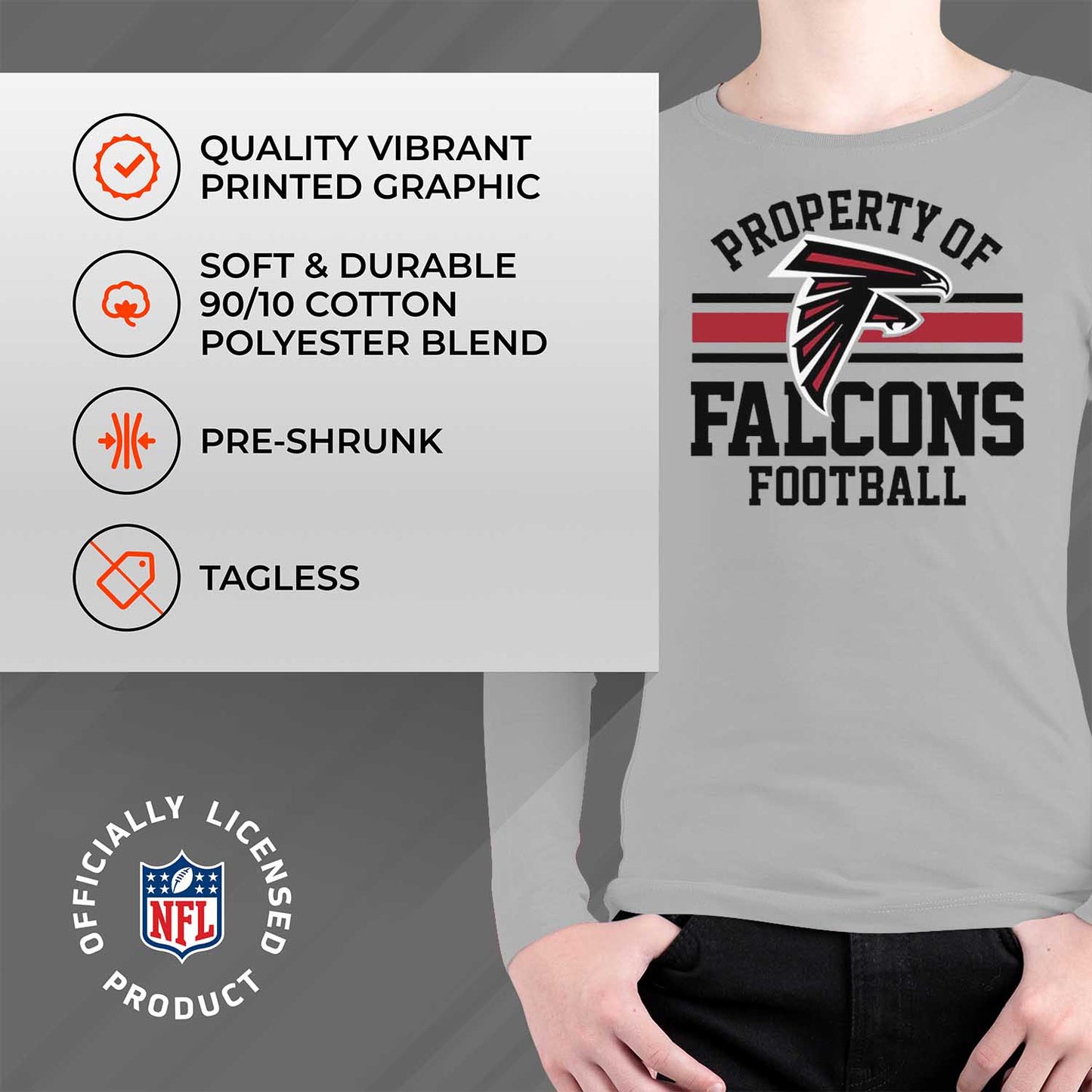 Atlanta Falcons NFL Youth Property Of Long Sleeve Lightweight T Shirt - Sport Gray