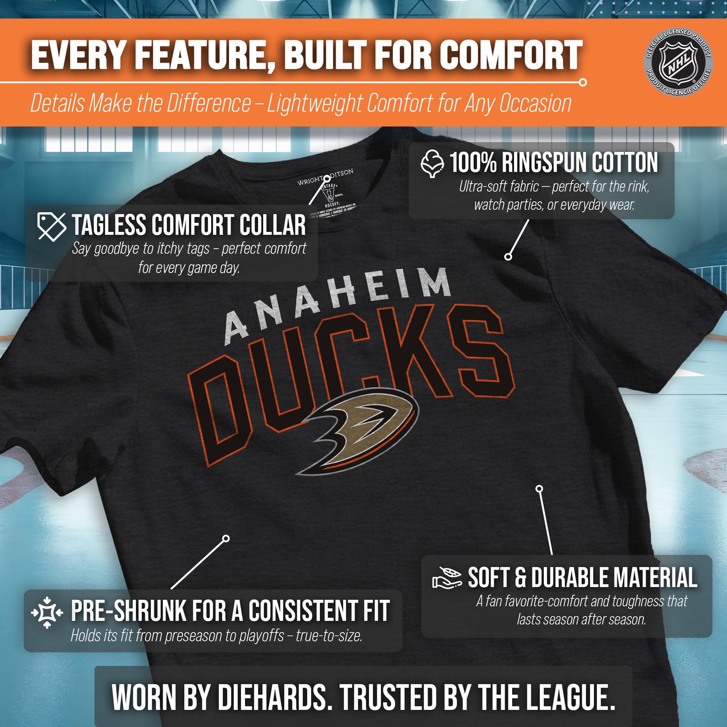 Anaheim Ducks NHL Adult Powerplay Heathered Unisex T-Shirt - Black Heather