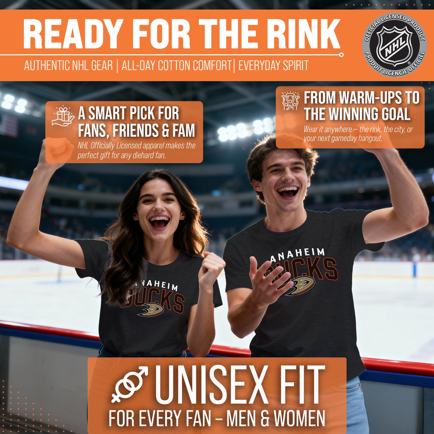 Anaheim Ducks NHL Adult Powerplay Heathered Unisex T-Shirt - Black Heather