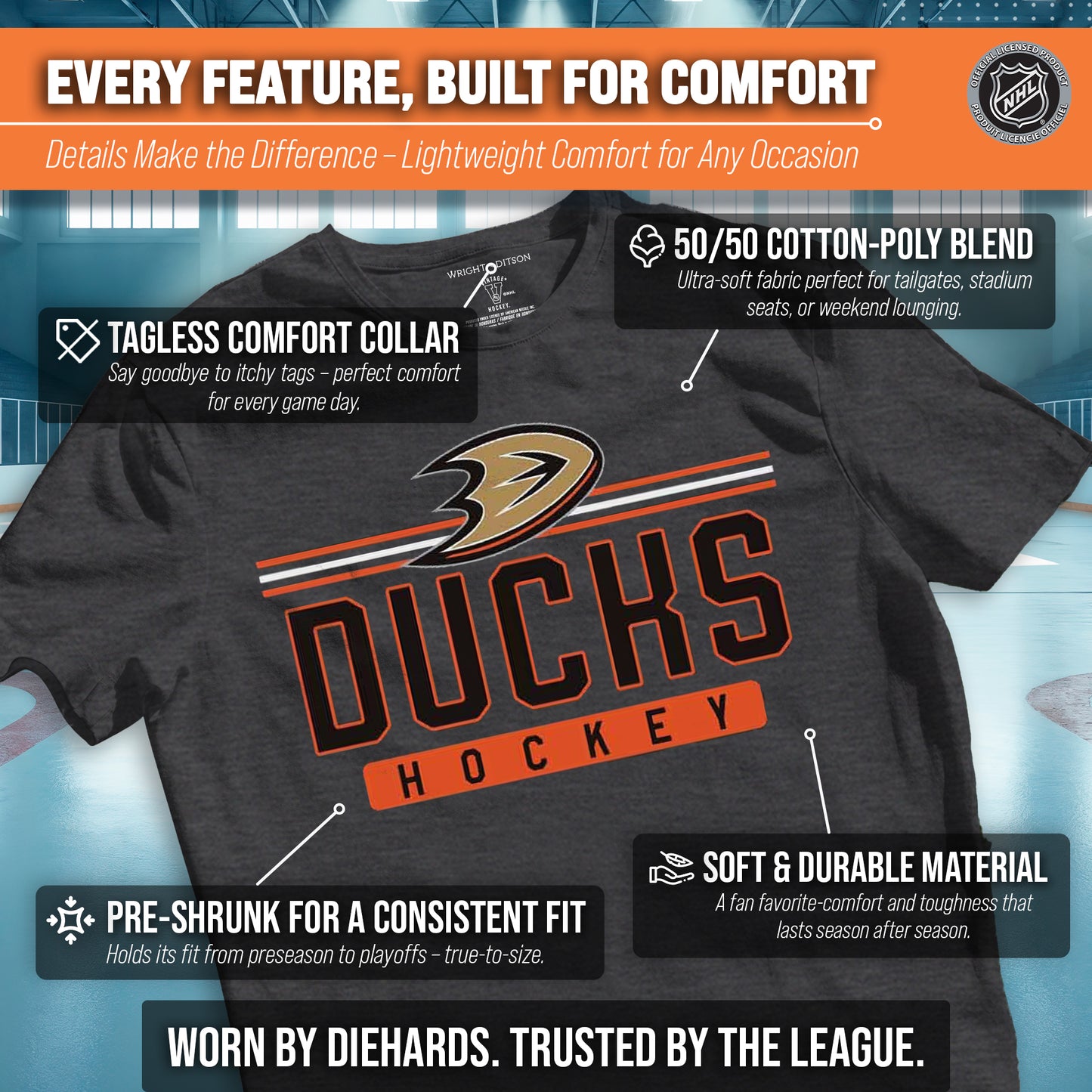 Anaheim Ducks Adult NHL Heather Charcoal True Fan Hockey T-Shirt - Charcoal