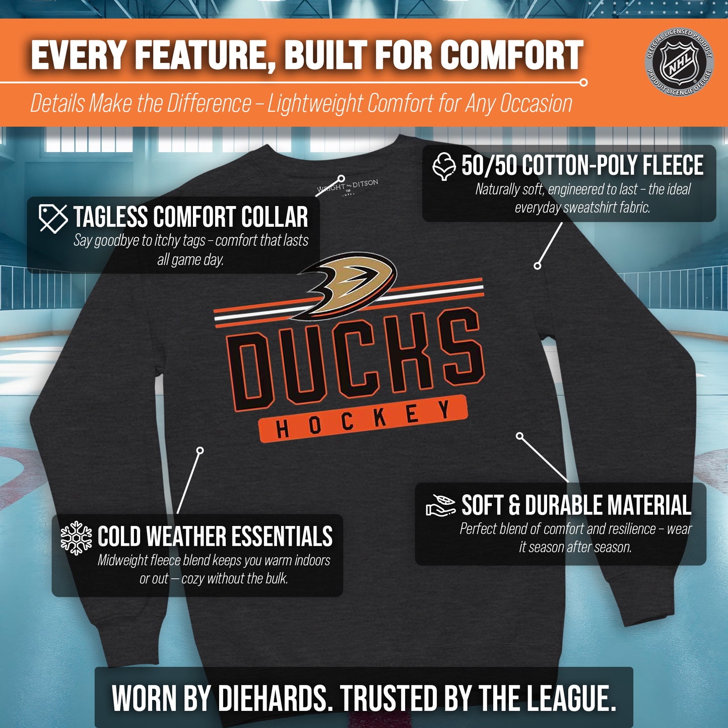 Anaheim Ducks NHL Charcoal True Fan Crewneck Sweatshirt - Charcoal
