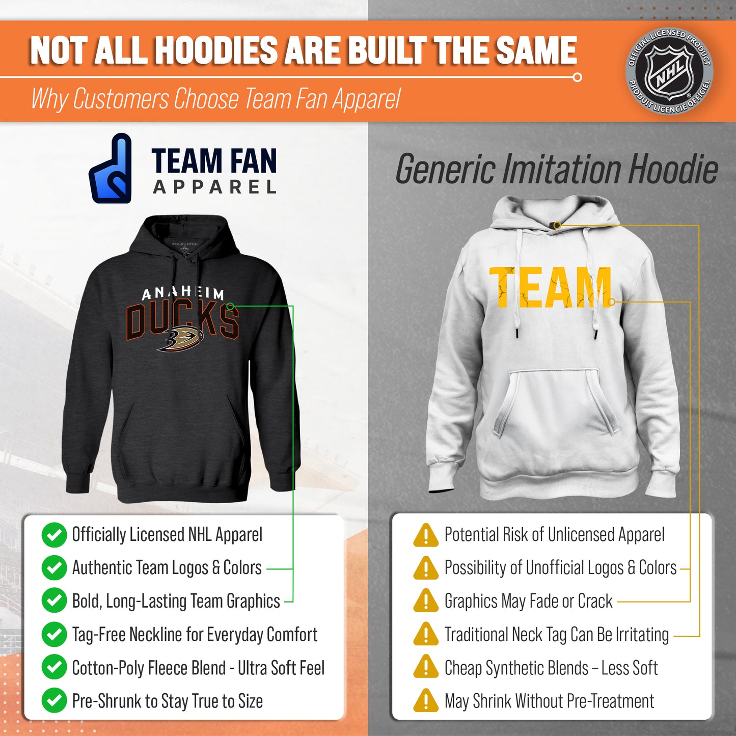 Anaheim Ducks NHL Adult Unisex Powerplay Hooded Sweatshirt - Black Heather