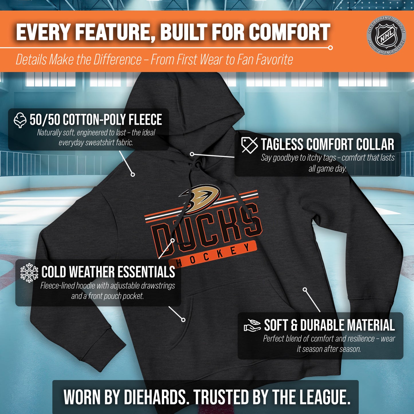 Anaheim Ducks NHL Adult Heather Charcoal True Fan Hooded Sweatshirt Unisex - Charcoal