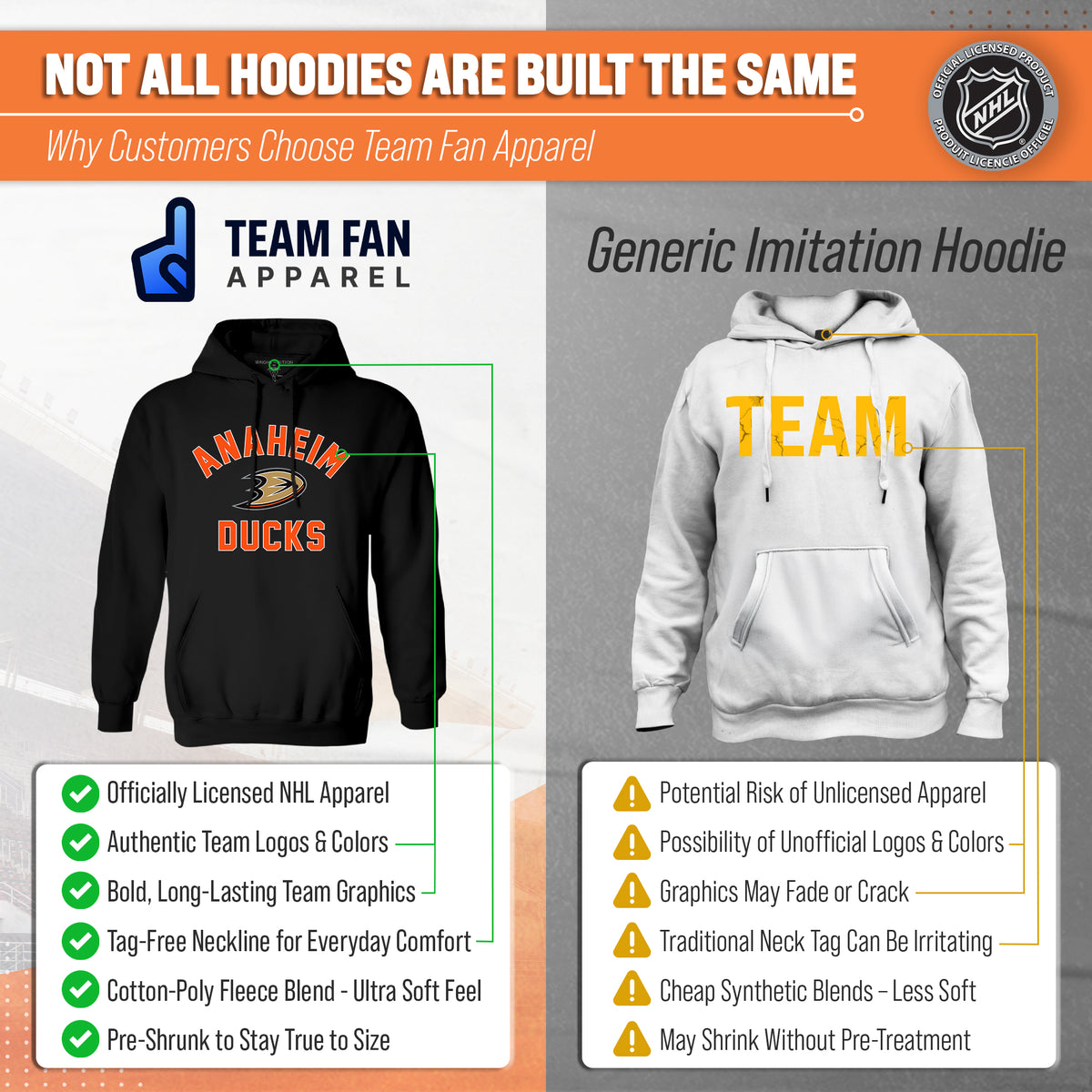 Anaheim Ducks Hoodie Pullover Sweatshirt - Black