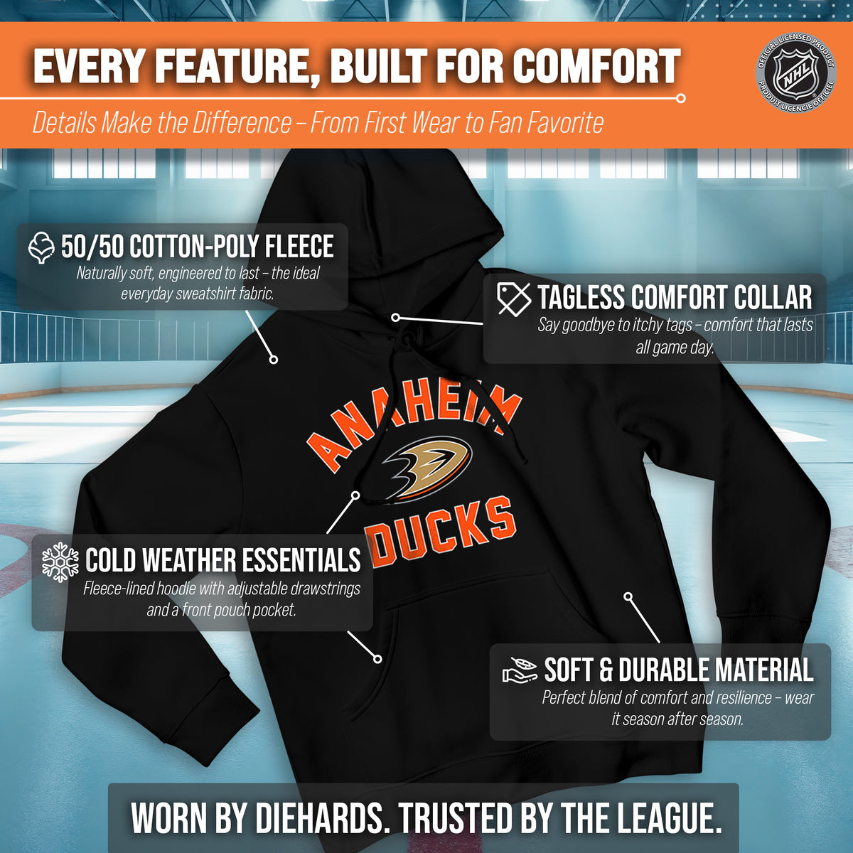 Anaheim Ducks Hoodie Pullover Sweatshirt - Black