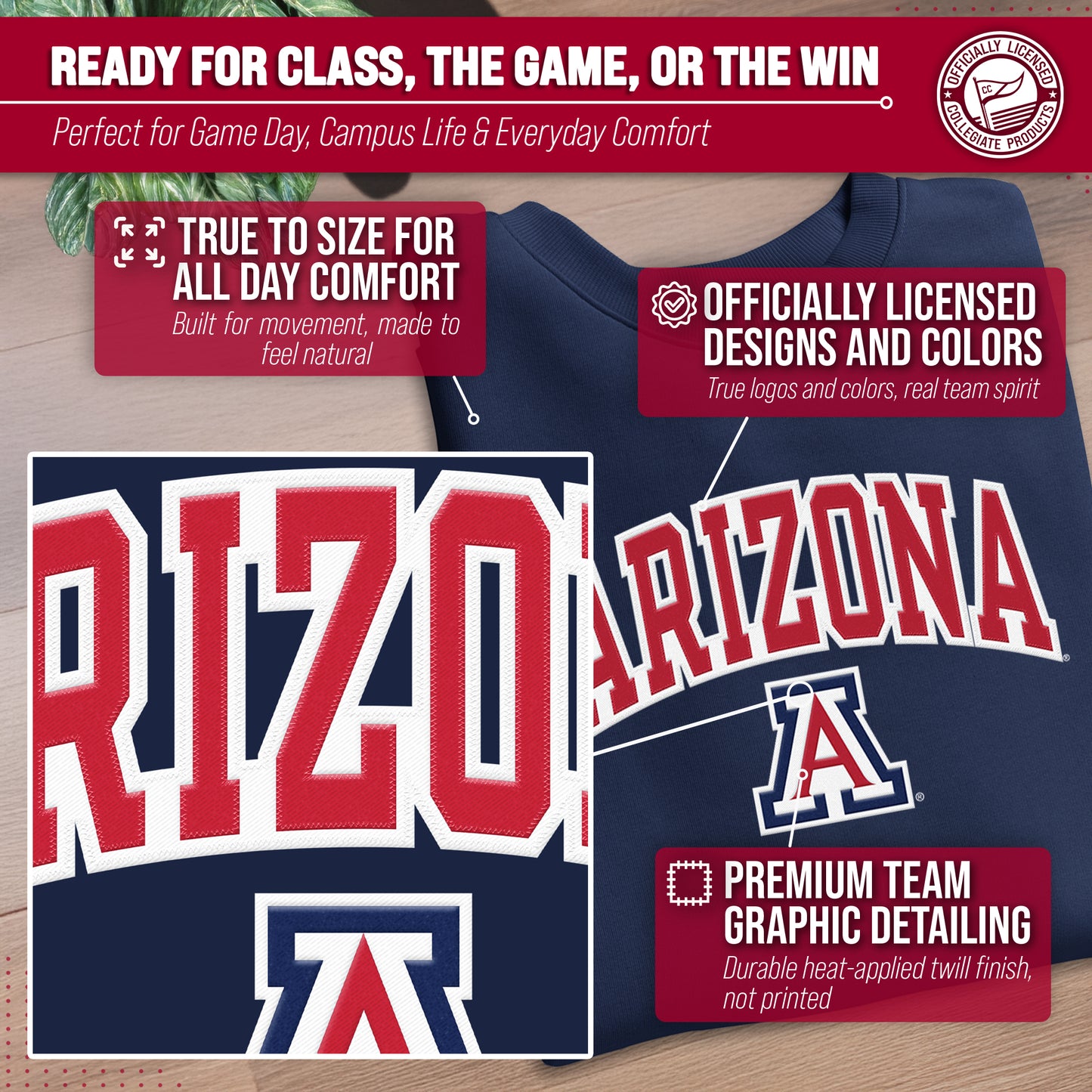 Arizona Wildcats Adult Tackle Twill Crewneck - Navy