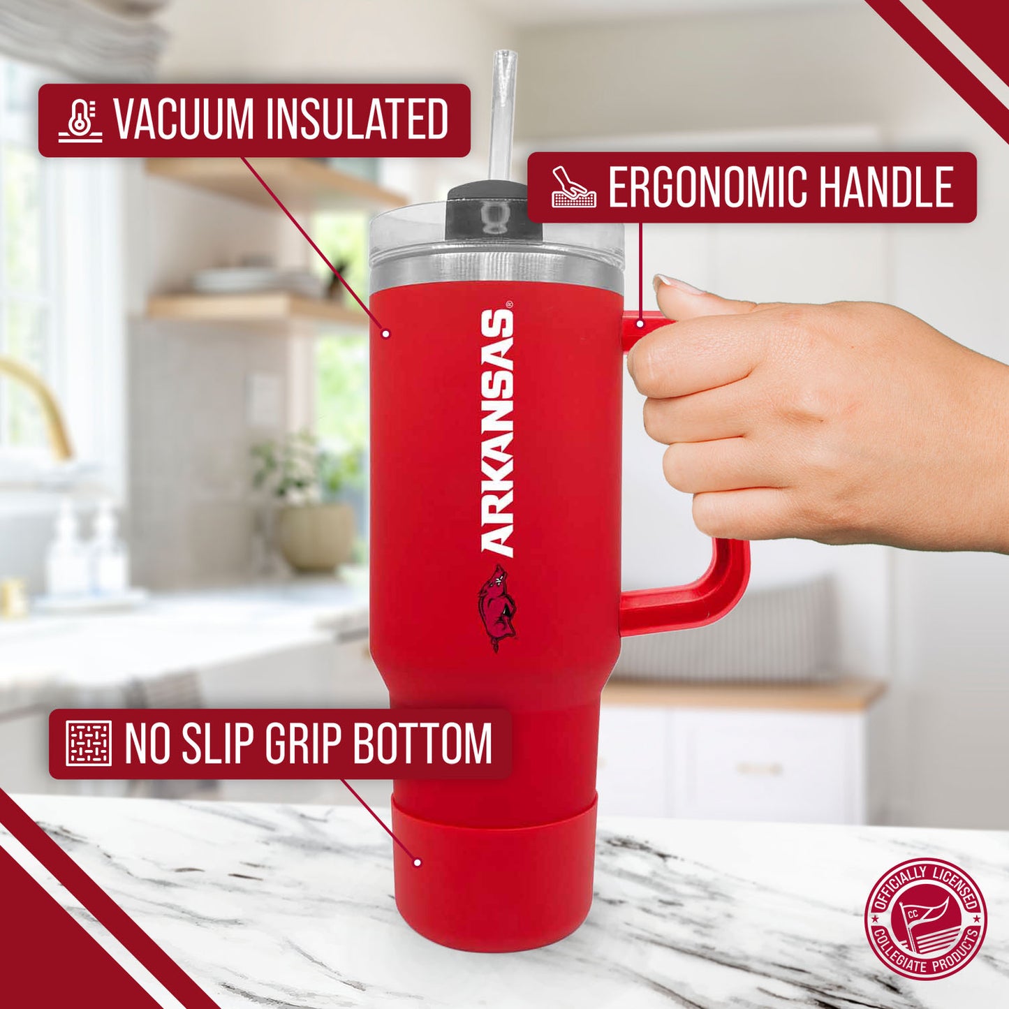 Arkansas Razorbacks College & University 40 oz Travel Tumbler With Handle - Cardinal