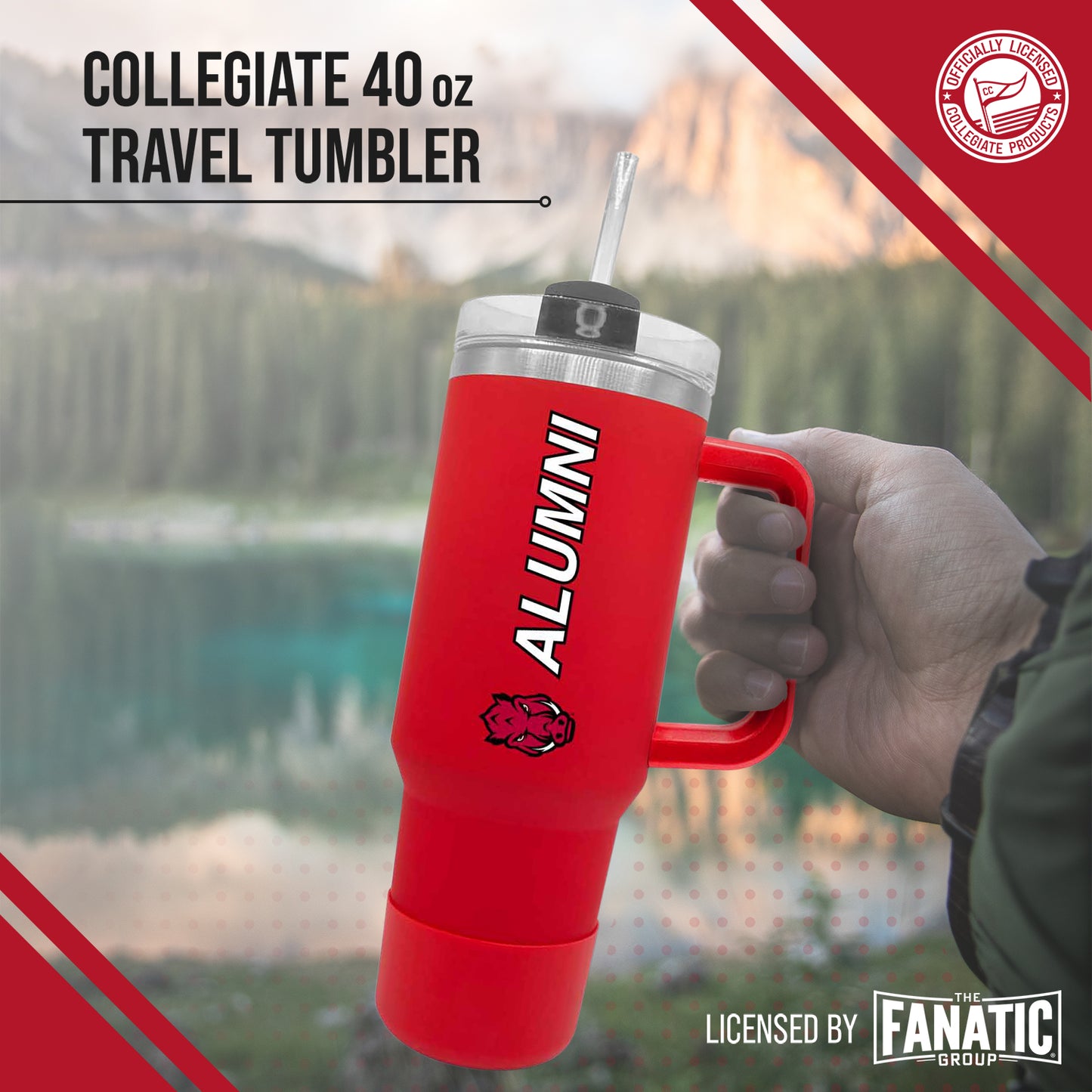 Arkansas Razorbacks Collegiate 40oz Stainless Steel Travel Tumbler with Handle for Alumni - Cardinal