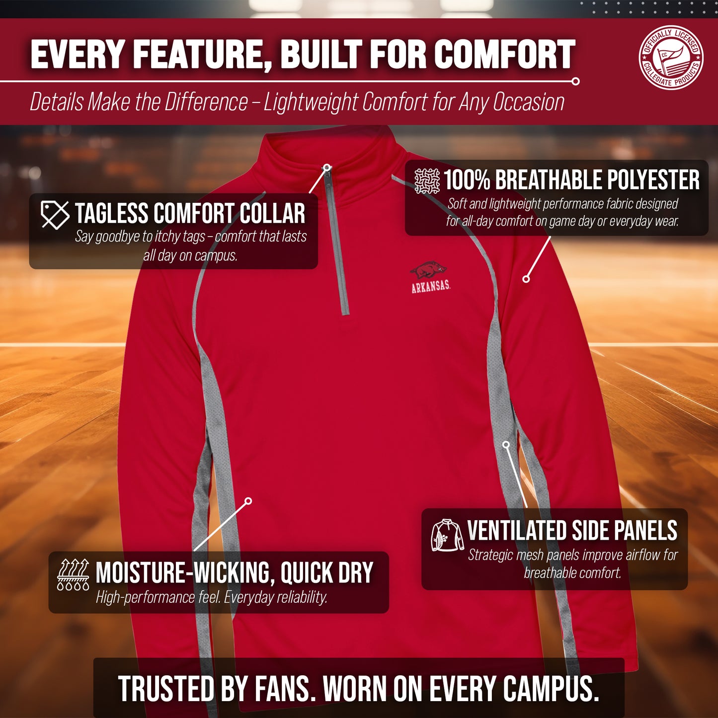 Arkansas Razorbacks Mens NCAA Campus Classic Long Sleeve 1/4 Zip Windshirt - Cardinal