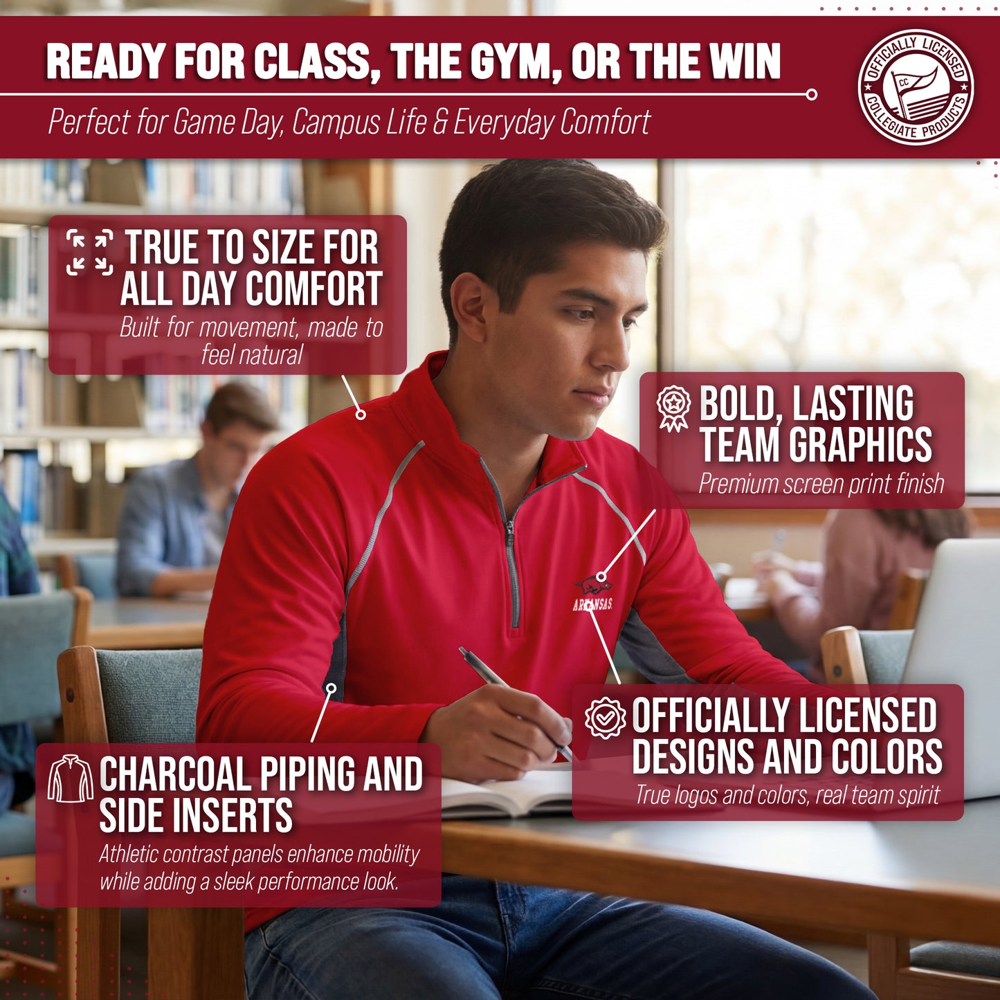Arkansas Razorbacks Mens NCAA Campus Classic Long Sleeve 1/4 Zip Windshirt - Cardinal