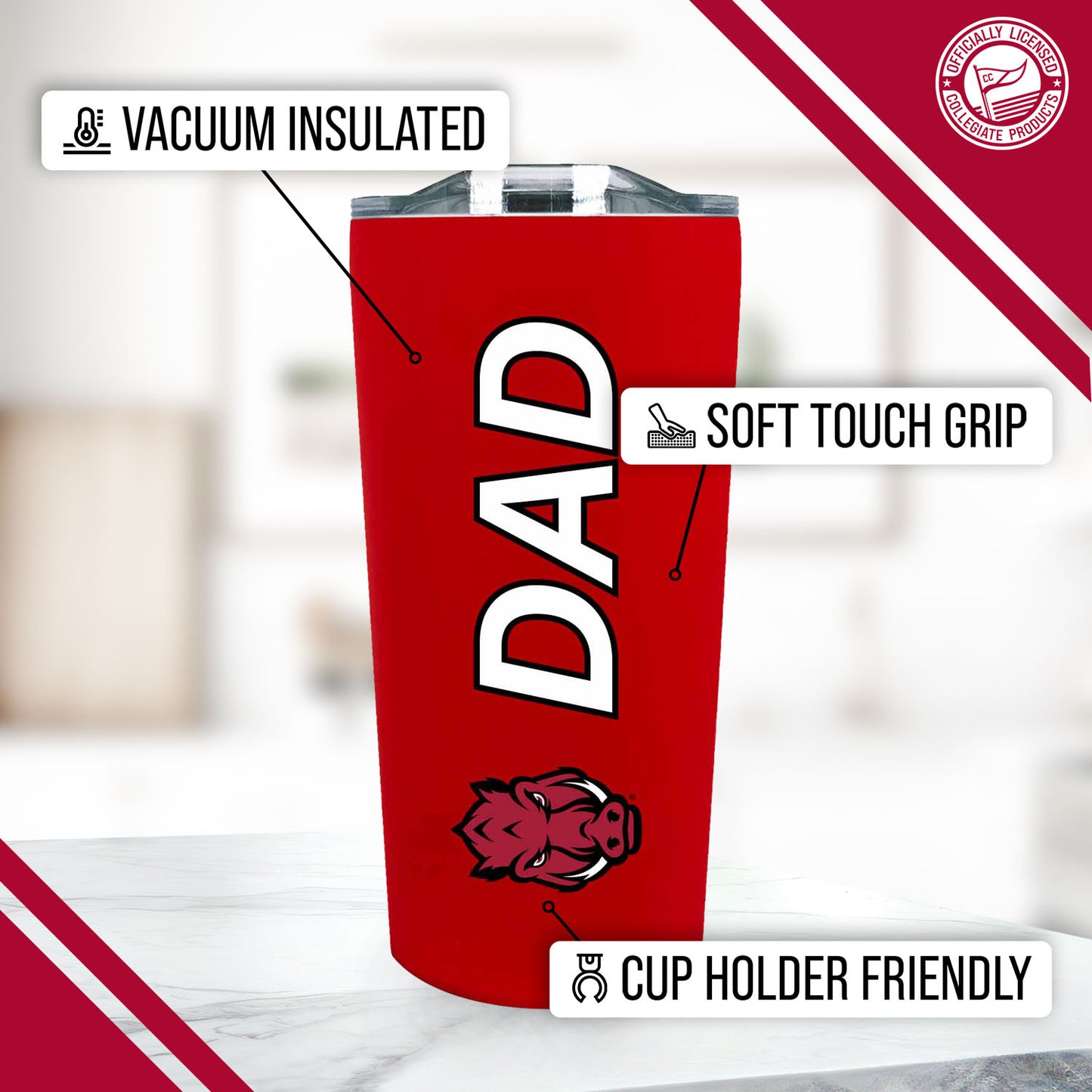 Arkansas Razorbacks NCAA Stainless Steel Travel Tumbler for Dad - Cardinal