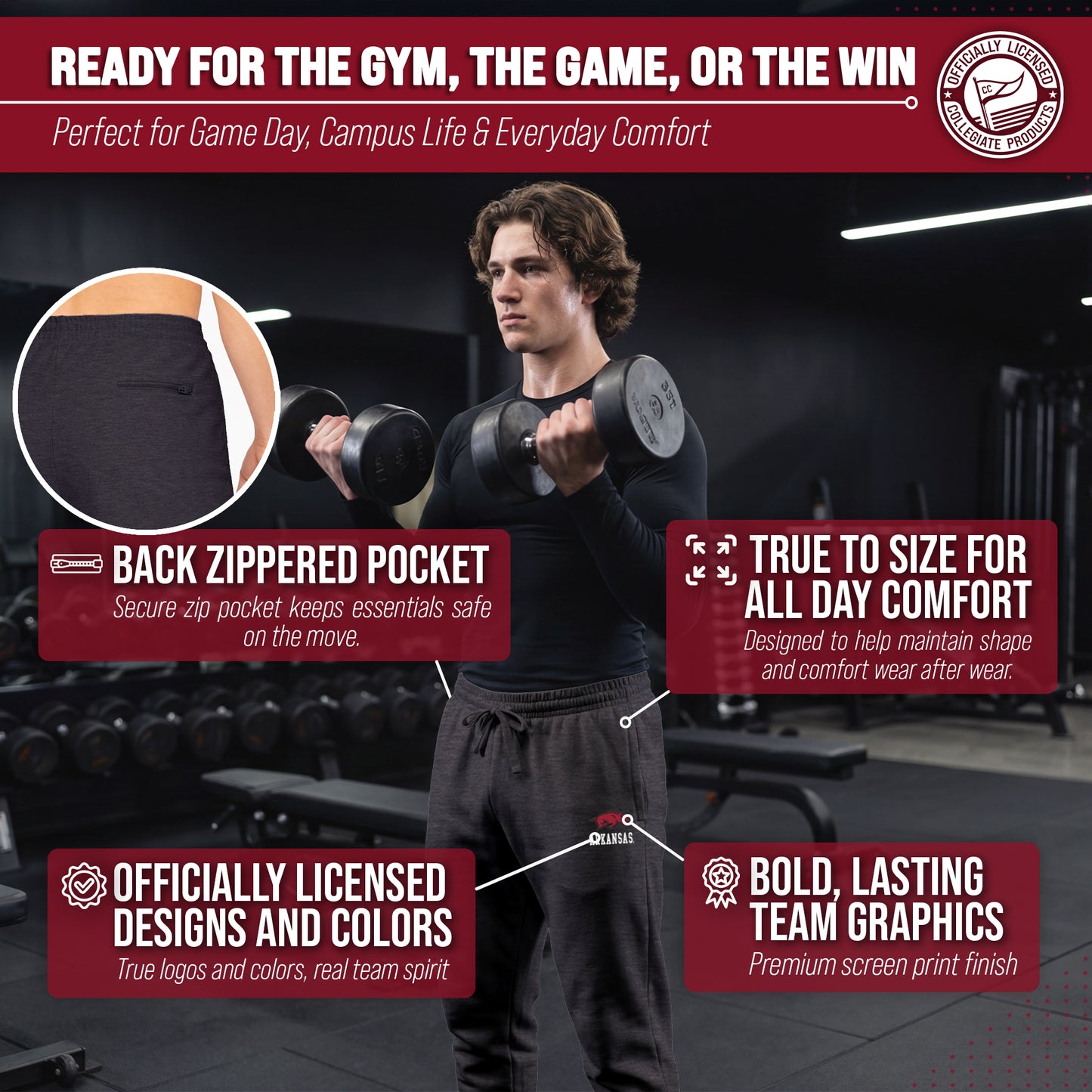 Arkansas Razorbacks NCAA Men’s University Cloud Jersey Performance Jogger Pants with Drawstring Waistband - Gray Heather