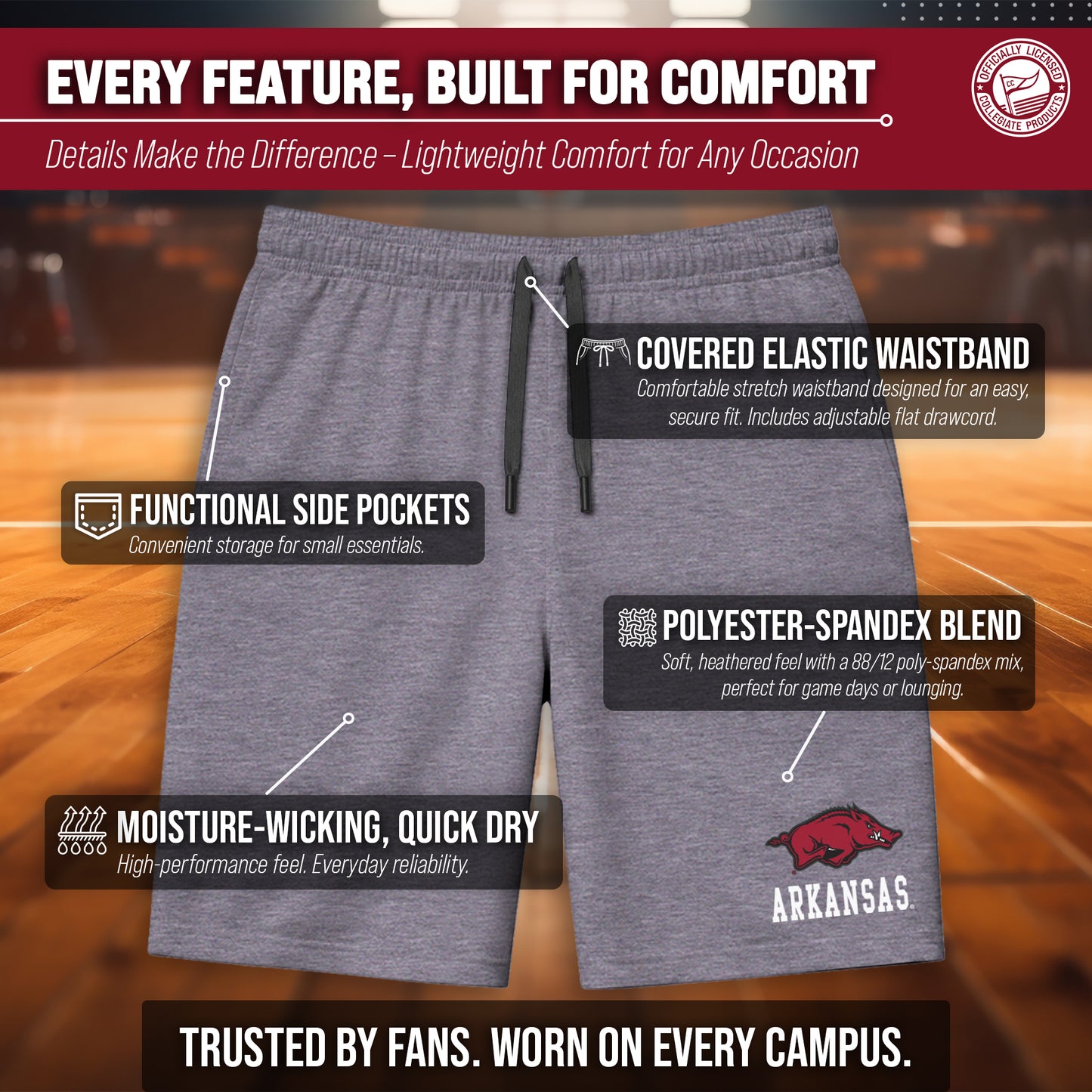Arkansas Razorbacks NCAA Men’s University Athletic Performance Shorts - Gray Heather