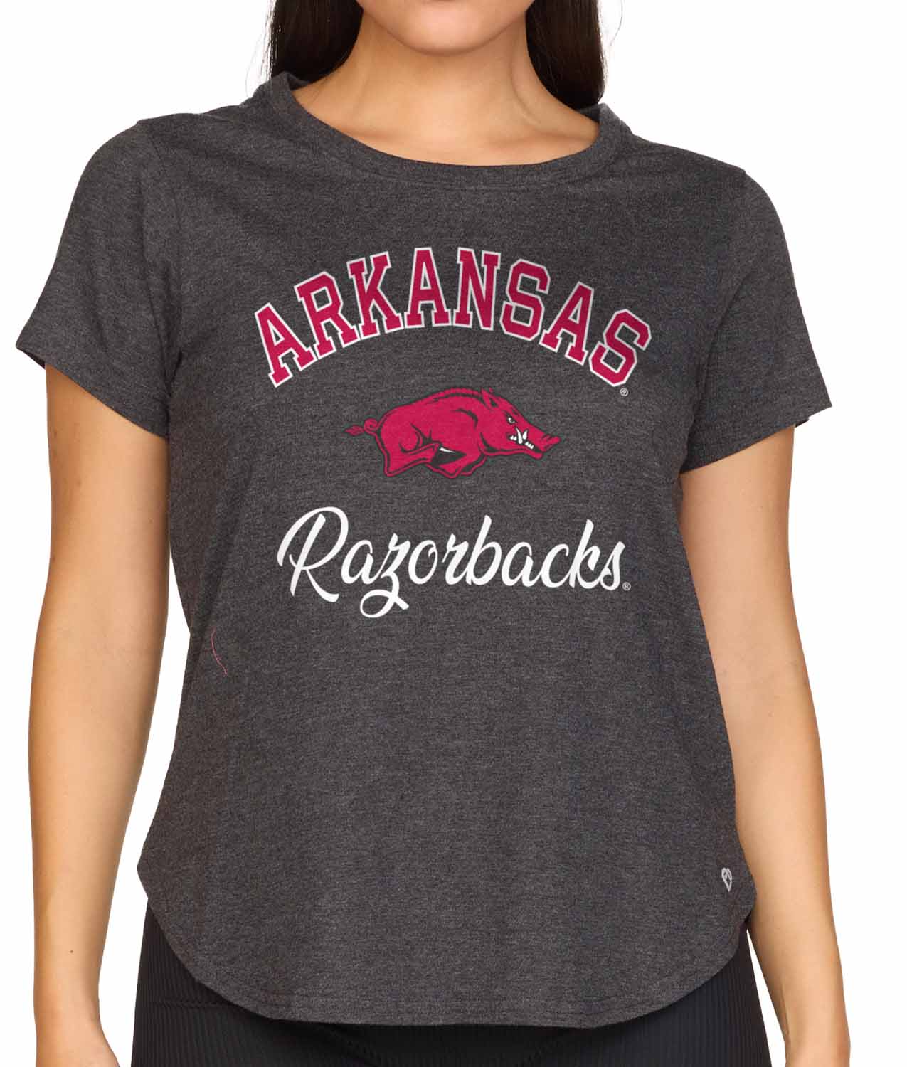 Arkansas Razorbacks NCAA Womens Tag-Less Ultra Soft Tailgate T-Shirt - Black Heather