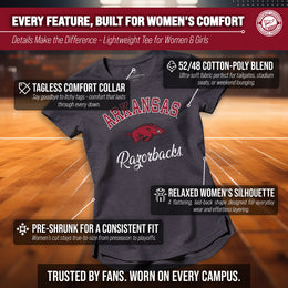 Arkansas Razorbacks NCAA Womens Tag-Less Ultra Soft Tailgate T-Shirt - Black Heather