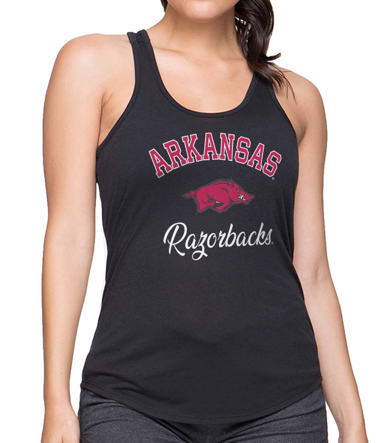 Arkansas Razorbacks NCAA Womens Tag-Less Ultra Soft Tailgate Tank Top - Black Heather