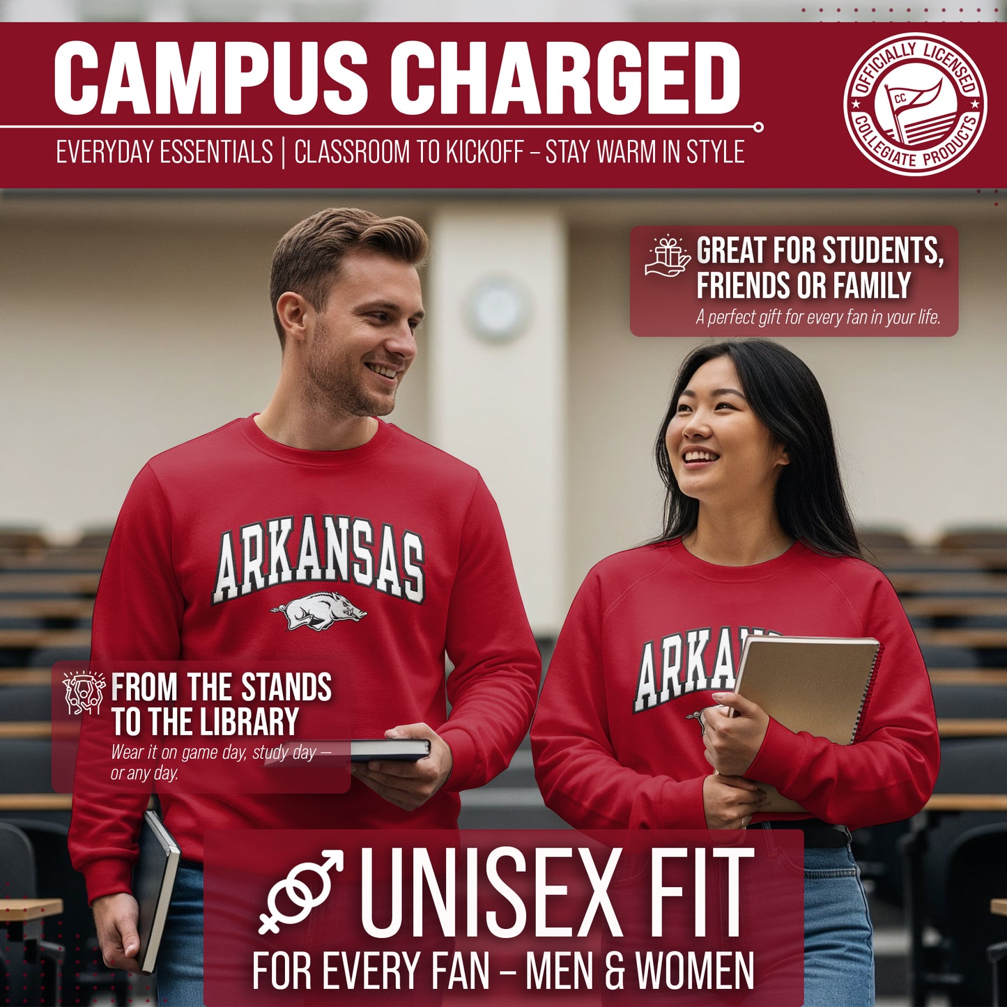 Arkansas Razorbacks NCAA Adult Tackle Twill Crewneck Sweatshirt - Cardinal