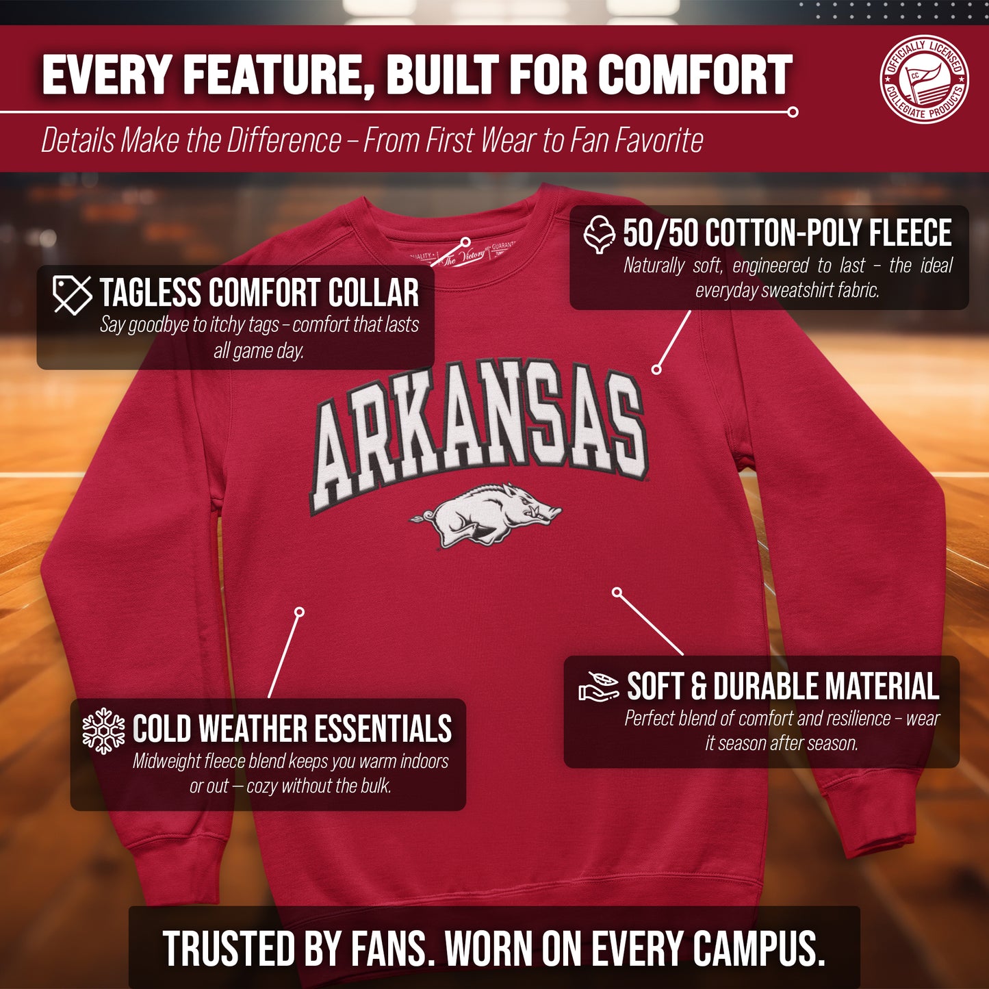 Arkansas Razorbacks Adult Tackle Twill Crewneck - Crimson