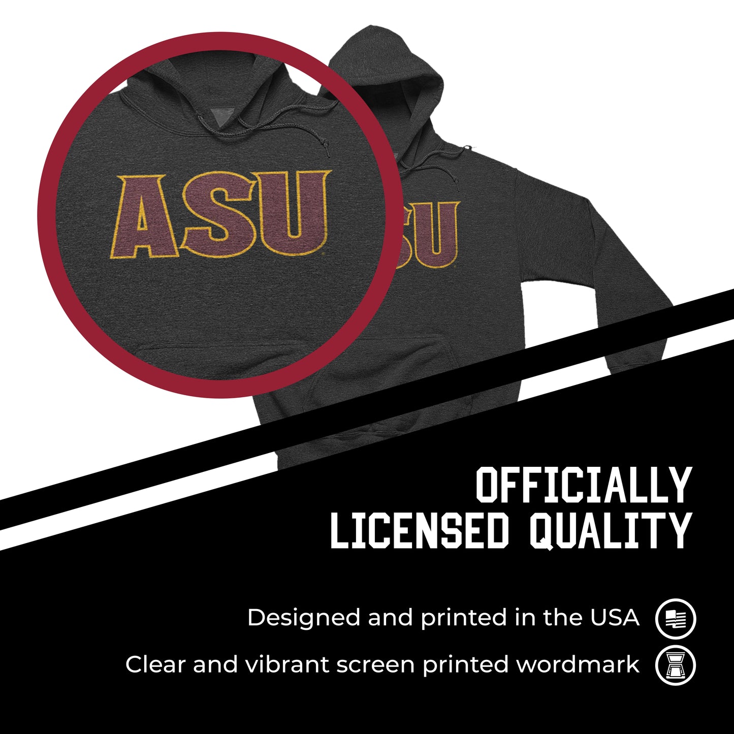 Arizona State Sun Devils NCAA Adult Cotton Blend Charcoal Hooded Sweatshirt - Charcoal