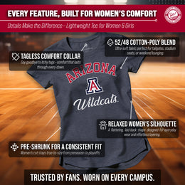Arizona Wildcats NCAA Womens Tag-Less Ultra Soft Tailgate T-Shirt - Navy Heather