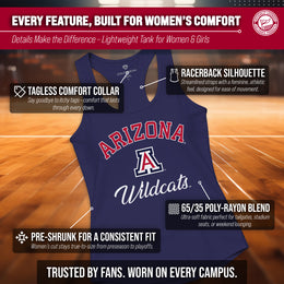 Arizona Wildcats NCAA Womens Tag-Less Ultra Soft Tailgate Tank Top - Navy Heather
