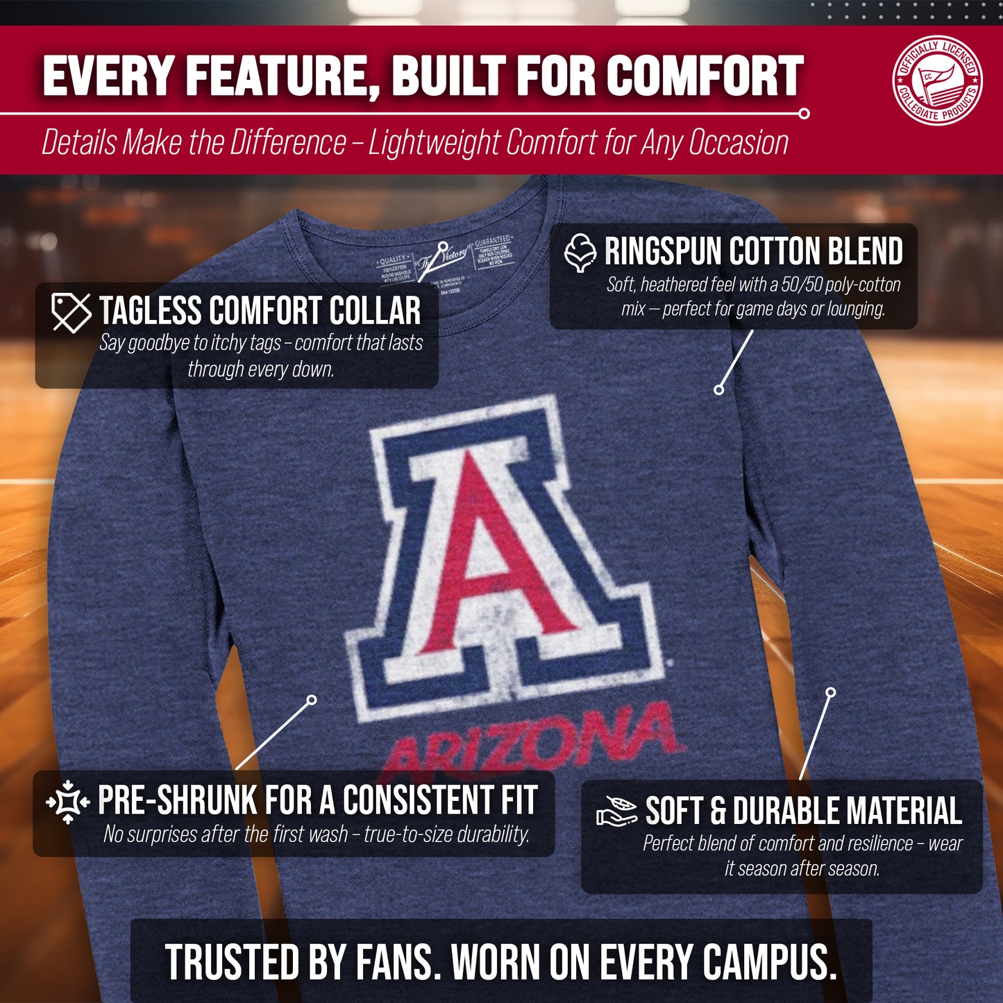 Arizona Wildcats NCAA MVP Adult Long-Sleeve Shirt - Navy