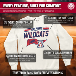 Arizona Wildcats NCAA Adult Unisex Varsity Club Pennant Crewneck Fleece Sweatshirt - Off White