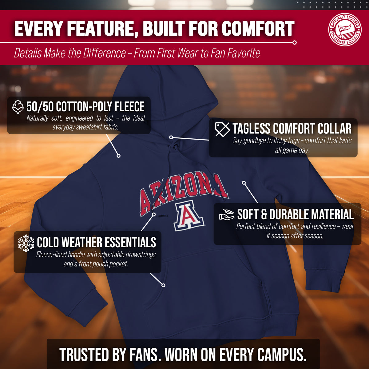 ARZ Arch & Logo Gameday Hoodie - Navy