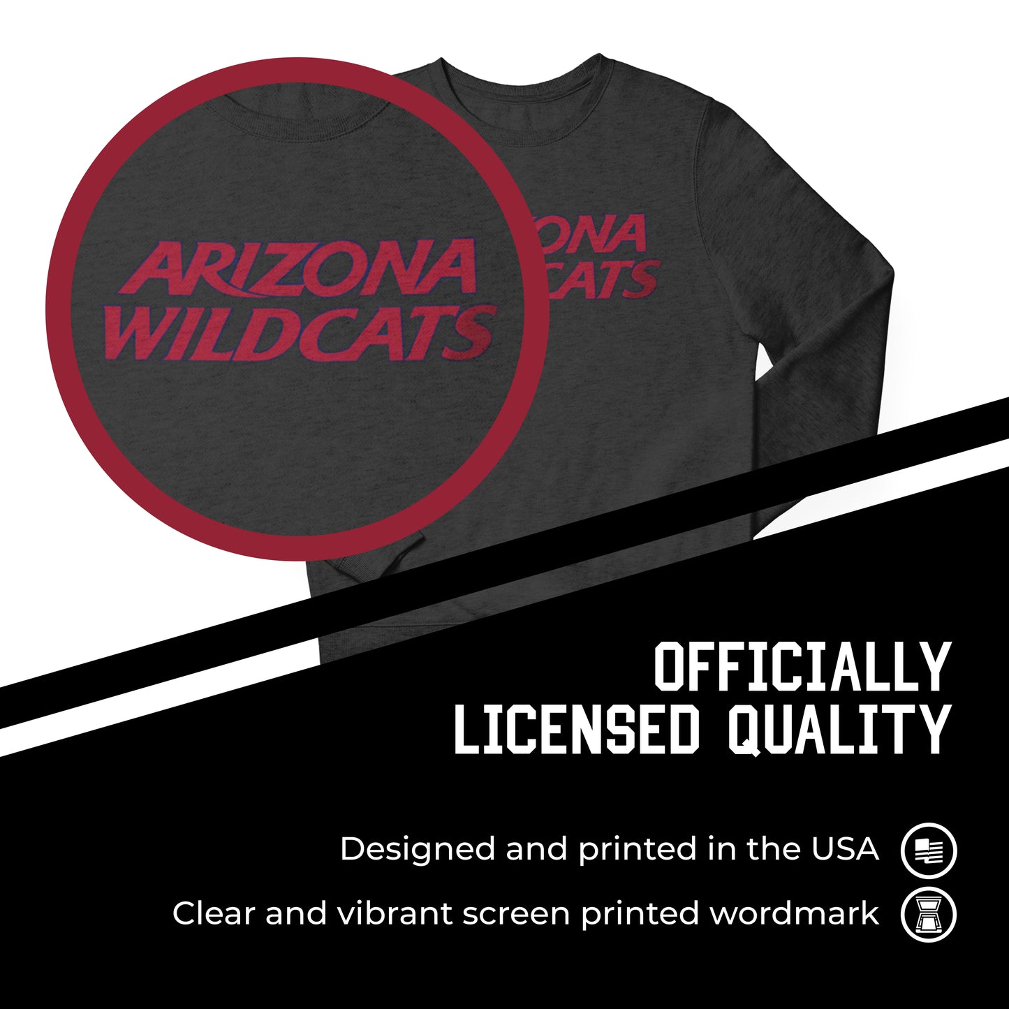 Arizona Wildcats NCAA Adult Charcoal Crewneck Fleece Sweatshirt - Charcoal