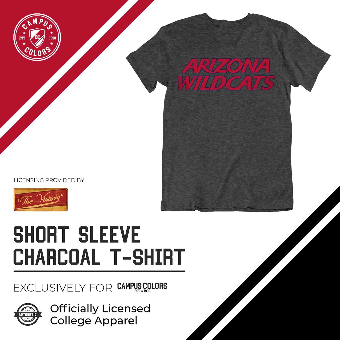 Arizona Wildcats Campus Colors NCAA Adult Cotton Blend Charcoal Tagless T-Shirt - Charcoal