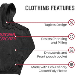 Arizona Wildcats NCAA Adult Cotton Blend Charcoal Hooded Sweatshirt - Charcoal
