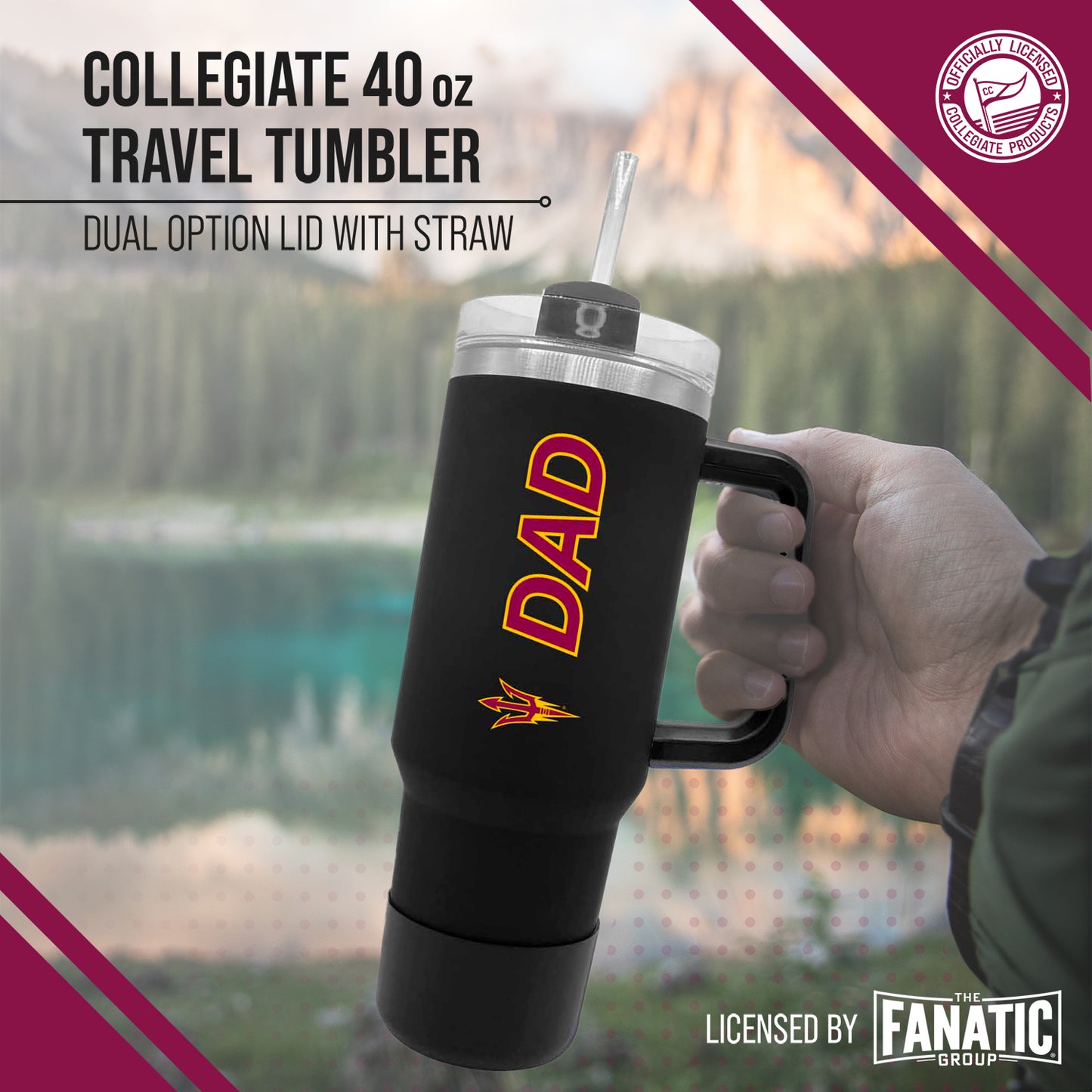 Arizona State Sun Devils Collegiate 40oz Stainless Steel Travel Tumbler with Handle for Dad - Black
