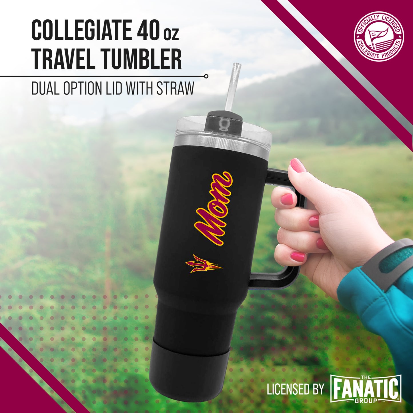 Arizona State Sun Devils Collegiate 40oz Stainless Steel Travel Tumbler with Handle for Mom - Black