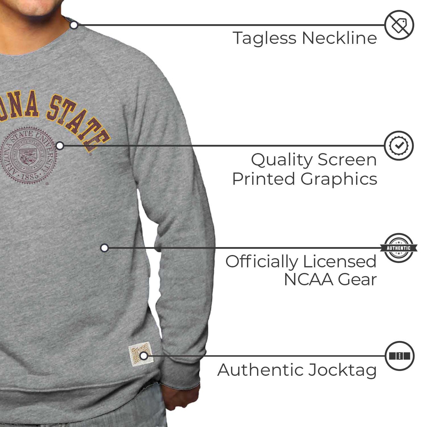 Arizona Wildcats College Gray University Seal Crewneck Sweatshirt - Gray