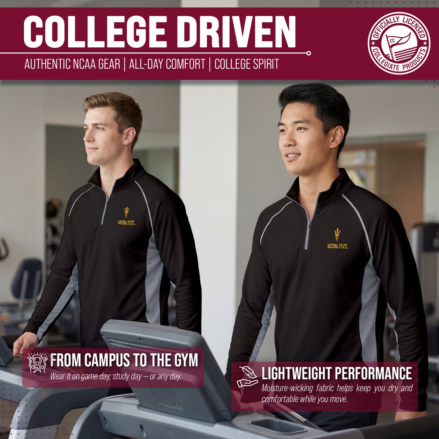 Arizona State Sun Devils Mens NCAA Campus Classic Long Sleeve 1/4 Zip Windshirt - Black