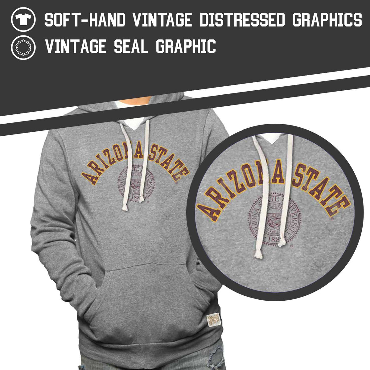 Arizona State Sun Devils College Gray University Seal Hooded Sweatshirt - Gray