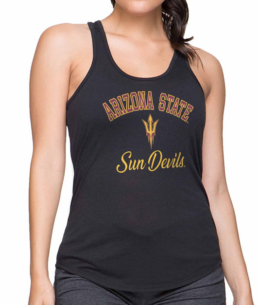 Arizona State Sun Devils NCAA Womens Tag-Less Ultra Soft Tailgate Tank Top - Black Heather