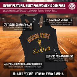 Arizona State Sun Devils NCAA Womens Tag-Less Ultra Soft Tailgate Tank Top - Black Heather