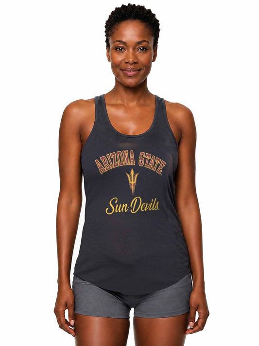 Arizona State Sun Devils  Tailgate Racerback Tank Top NCAA Women's Licensed - Black Heather