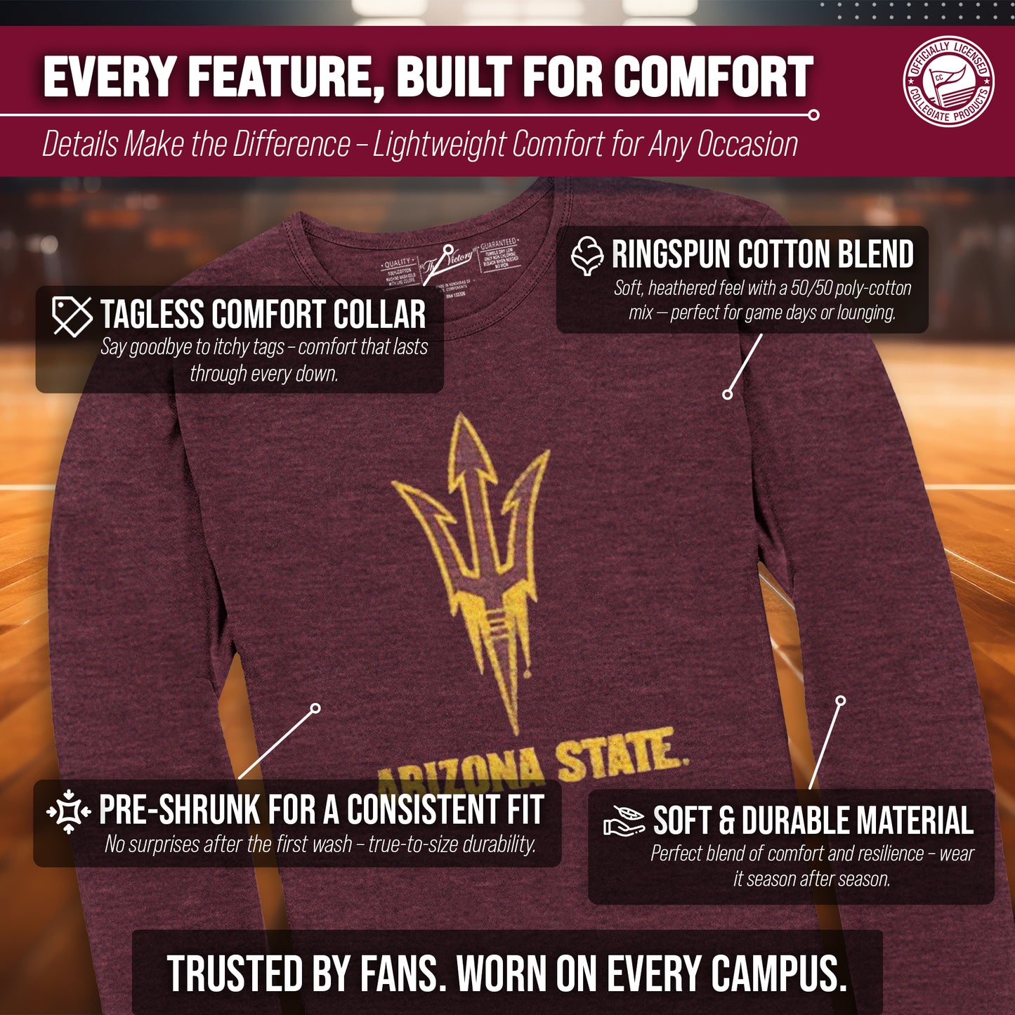 Arizona State Sun Devils NCAA MVP Adult Long-Sleeve Shirt - Maroon