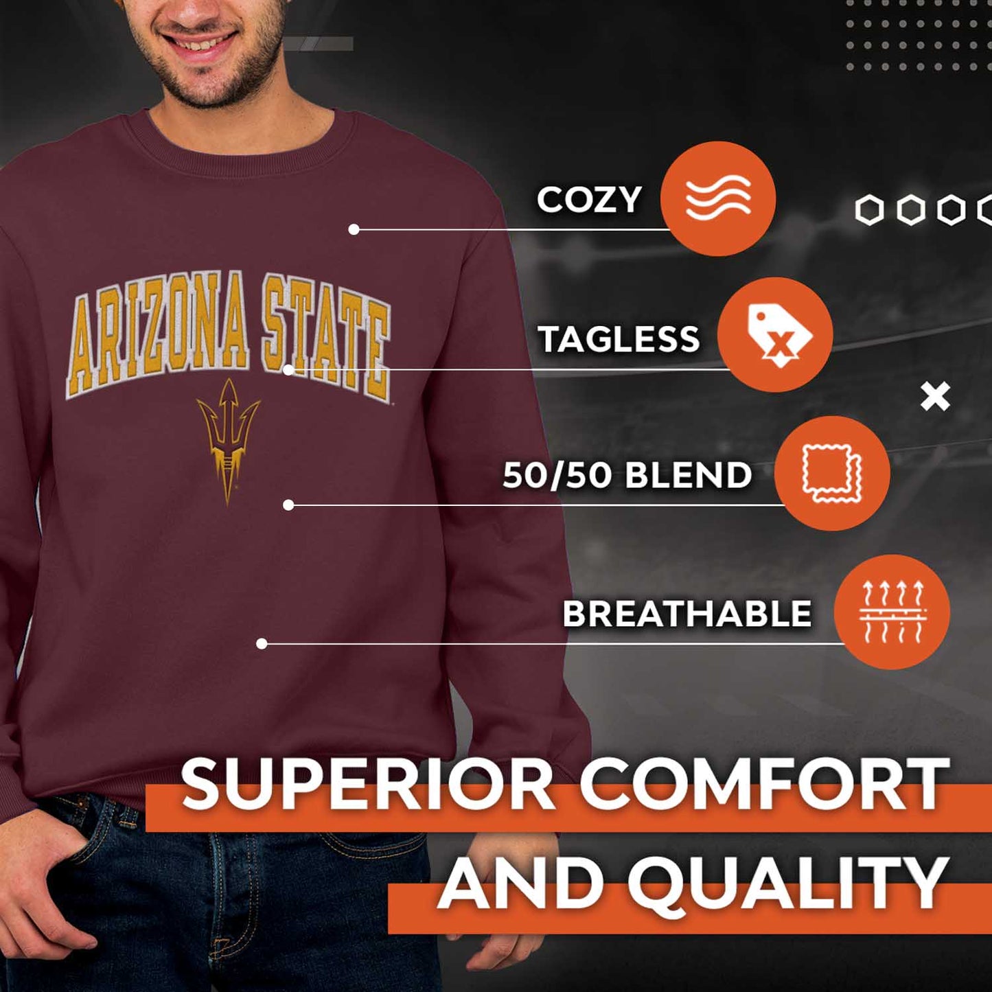Arizona State Sun Devils NCAA Adult Tackle Twill Crewneck Sweatshirt - Maroon