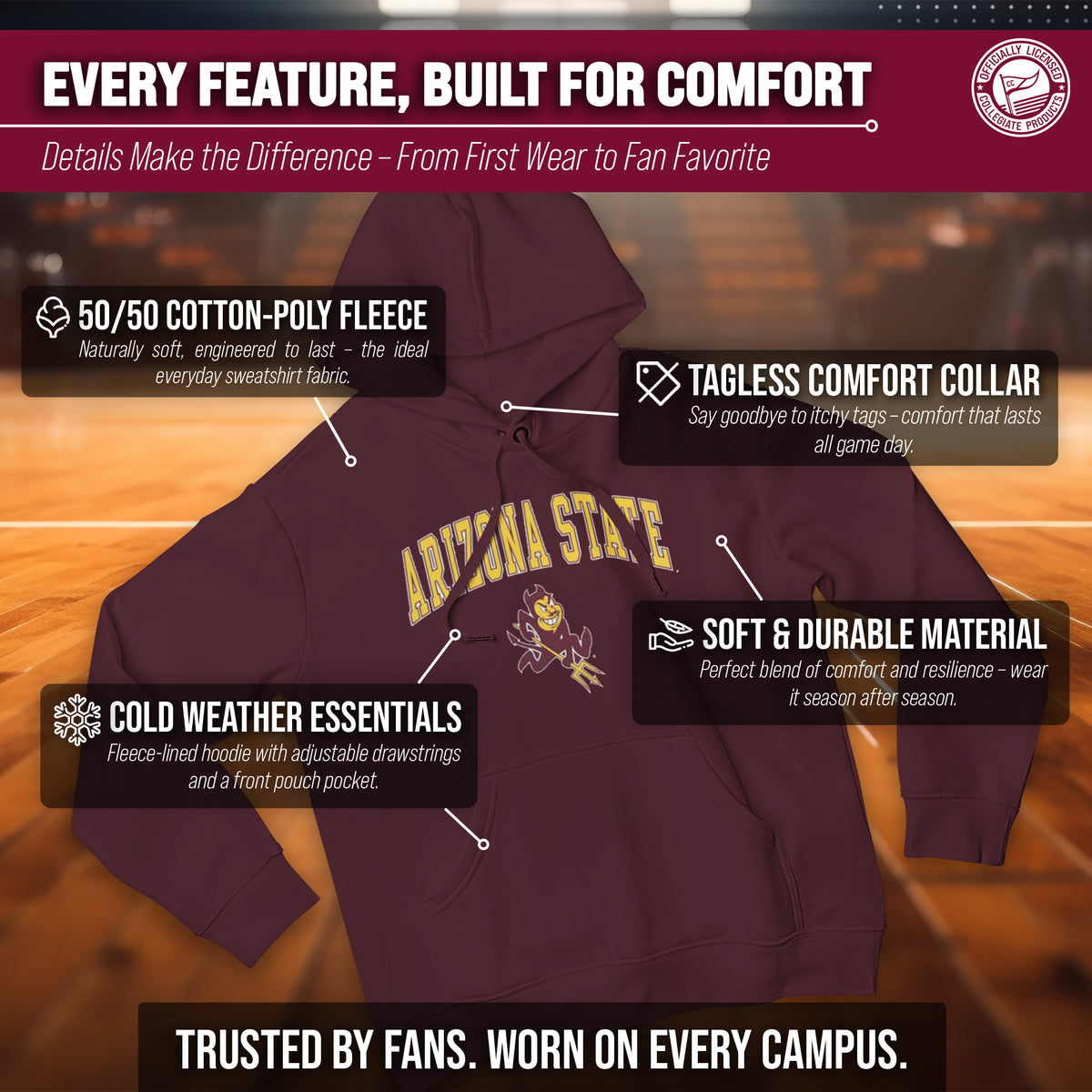 ASU Arch & Logo Gameday Hoodie - Maroon