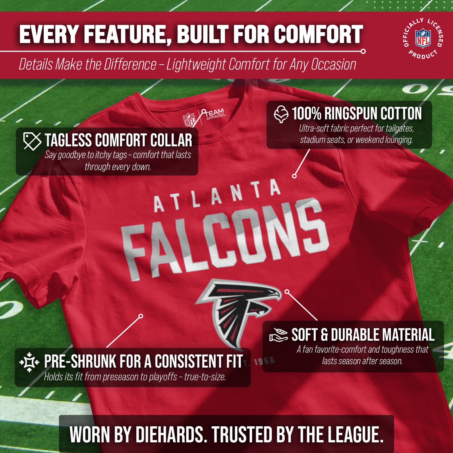 Atlanta Falcons Adult NFL Diagonal Fade Color Block T-Shirt - Red