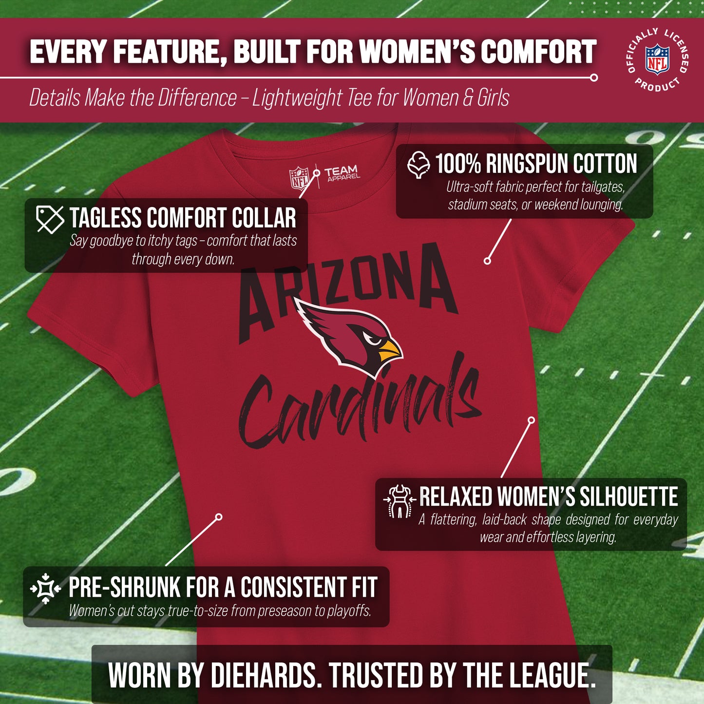 Arizona Cardinals NFL Women's Paintbrush Fitted T-Shirt Short Sleeve - Crimson