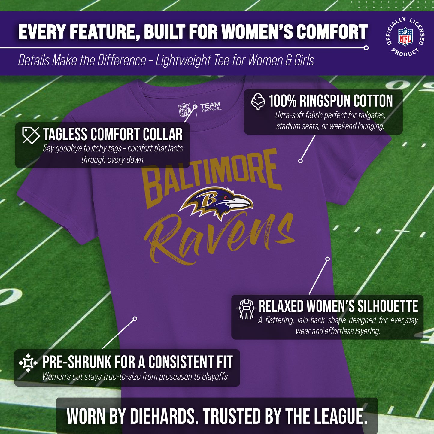 Baltimore Ravens NFL Women's Paintbrush Fitted T-Shirt - Purple