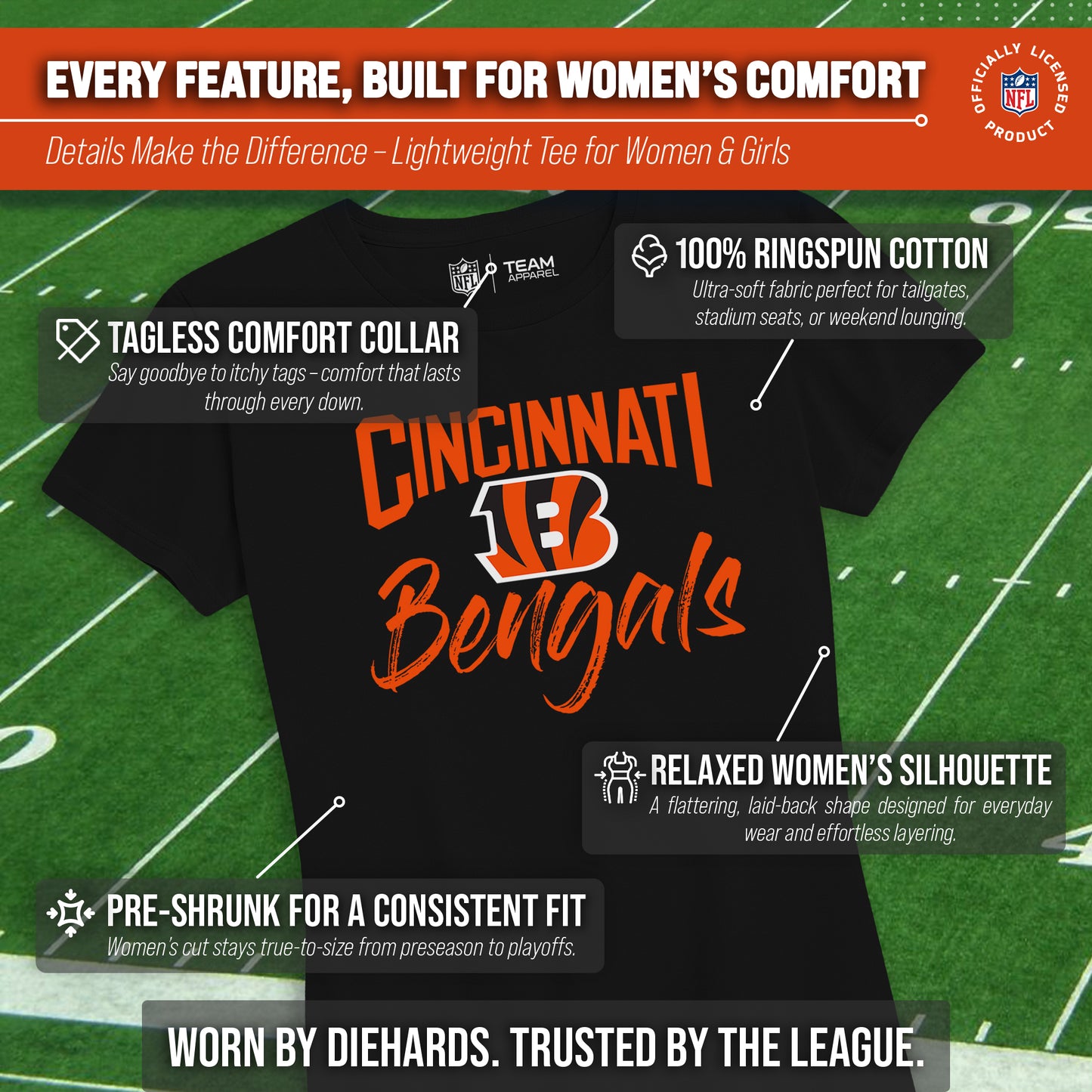 Cincinnati Bengals NFL Women's Paintbrush Fitted T-Shirt - Black